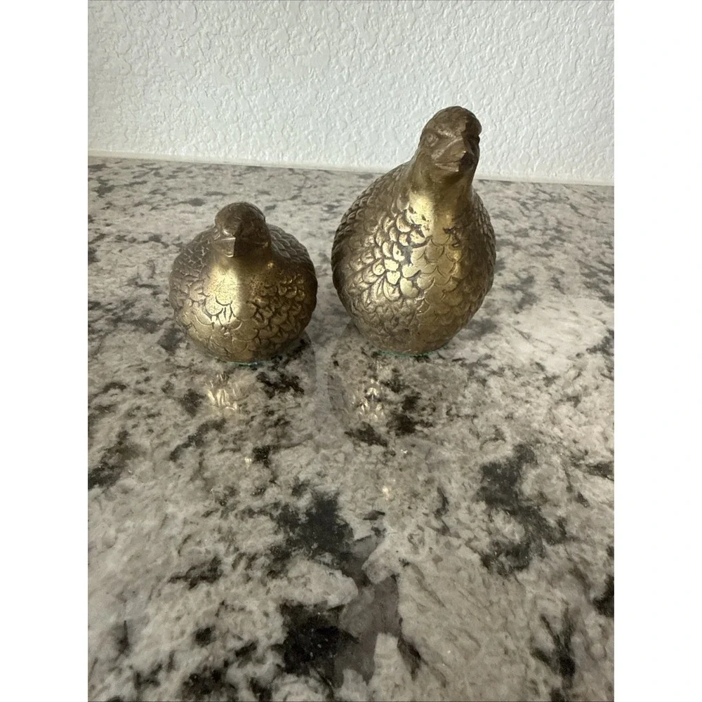 Two Vintage Brass Quail Partridge Bird Figurines Mid Century